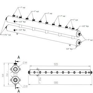 ᐉ Универсальный распределительный коллектор Север R-КМ6 (6 контуров) до 70 кВт, 1 1/4" x 1" для котла отопления и насосных групп, круглый профиль ✔️ фото | ⏩ Pro-Greem