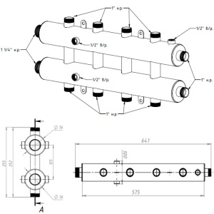 ᐉ Универсальный распределительный коллектор Север R-КМ5 (5 контуров) до 70 кВт, 1 1/4" x 1" для котла отопления и насосных групп, круглый профиль ✔️ фото | ⏩ Pro-Greem