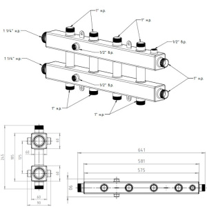 ᐉ Универсальный распределительный коллектор Север КМ5 (5 контуров) до 70 кВт, 1 1/4" x 1" для котла отопления и насосных групп, квадратный профиль ✔️ фото | ⏩ Pro-Greem