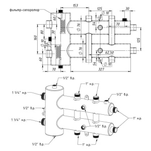 ᐉ Распределительный коллектор с гидрострелкой Север R-М3 (3 контура) до 70 кВт, 1 1/4" x 1" для котла отопления, насосных групп, круглый профиль ✔️ фото | ⏩ Pro-Greem