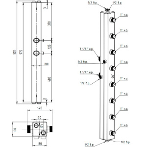 ᐉ Универсальный распределительный коллектор Север KV4 (4 контура) до 70 кВт, 1 1/4" x 1" для котла, насосных групп (вертикальный, квадратный профиль) ✔️ фото | ⏩ Pro-Greem