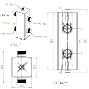 ᐉ Гидрострелка Север 80 (70 кВт) 1 1/4" нар.р. для системы отопления, квадратный профиль / Гидравлический разделитель для подключения котла, коллектора ✔️ фото | ⏩ Pro-Greem