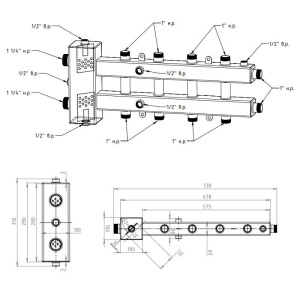 ᐉ Распределительный коллектор с гидрострелкой Север М5 (5 контуров) до 70 кВт, 1 1/4" x 1" для котла отопления, насосных групп (квадратный профиль) ✔️ фото | ⏩ Pro-Greem