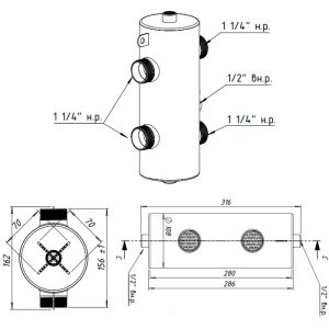ᐉ Гидрострелка Север R-80 (70 кВт) 1 1/4" нар.р., круглый профиль / Гидравлический разделитель для подключения котла, распределительного коллектора ✔️ фото | ⏩ Pro-Greem