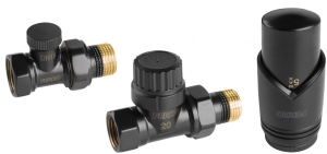 ᐉ Дизайн-комплект термостатический комплект радиаторный Ferro с термоголовкой прямой Черный, н.р.1/2"-в.р.1/2" для бокового подключения радиатора ✔️ фото | ⏩ Pro-Greem