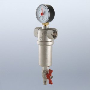 ᐉ Фильтр самоочищающийся промывной 3/4" ВР VALTEC с манометром и сливным краном / Каскадный грязевик ДУ20 для грубой очистки воды с 2-я сетками ✔️ фото | ⏩ Pro-Greem