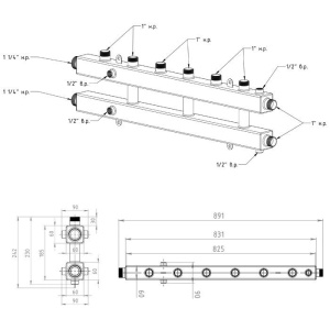 ᐉ Универсальный распределительный коллектор Север КМ4 на 4 контура 1 1/4" x 1" до 70 кВт для котла отопления и насосных групп, квадратный профиль ✔️ фото | ⏩ Pro-Greem