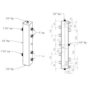 ᐉ Гидрострелка Север 100К2 (100 кВт, 2 контура) 1 1/2"x1" нар.р., квадратный профиль / Гидравлический разделитель для котла, коллектора отопления ✔️ фото | ⏩ Pro-Greem