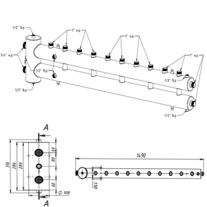ᐉ Распределительный коллектор с гидрострелкой Север R-М6 (6 контуров) до 70 кВт, 1 1/4" x 1" для котла отопления и насосных групп, круглый профиль ✔️ фото | ⏩ Pro-Greem
