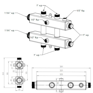 ᐉ Универсальный распределительный коллектор Север КМ3 (3 контура) до 70 кВт, 1 1/4" x 1" для котла отопления и насосных групп, квадратный профиль ✔️ фото | ⏩ Pro-Greem