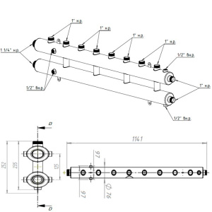 ᐉ Универсальный распределительный коллектор Север R-КМ4+1 (5 контуров) до 70 кВт, 1 1/4" x 1" для котла отопления и насосных групп, круглый профиль ✔️ фото | ⏩ Pro-Greem