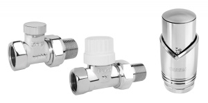 ᐉ Дизайнерский терморегулирующий комплект радиаторный Ferro с термоголовкой прямой Хром, н.р.1/2"-в.р.1/2" для бокового подключения радиатора отопления ✔️ фото | ⏩ Pro-Greem