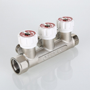 ᐉ Коллектор латунный 3/4" x 3 выхода 1/2" нар.р. с регулирующими вентилями VALTEC / Распределительная гребенка на 3 контура для водоснабжения ✔️ фото | ⏩ Pro-Greem
