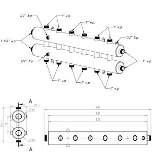 ᐉ Универсальный распределительный коллектор Север R-КМ7 (7 контуров) до 70 кВт, 1 1/4" x 1" для котла отопления и насосных групп, круглый профиль ✔️ фото | ⏩ Pro-Greem