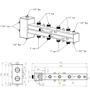 ᐉ Распределительный коллектор с гидрострелкой Север Т4 (4 контура) до 50 кВт, 1 1/4" x 1" для котла отопления, насосных групп, квадратный профиль ✔️ фото | ⏩ Pro-Greem