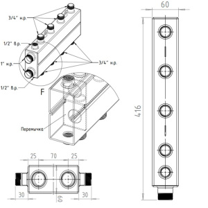ᐉ Распределительный коллектор с гидрострелкой Север Мини (4 контура) до 35 кВт, 1" x 3/4" универсальный для системы отопления: котла, насосной группы ✔️ фото | ⏩ Pro-Greem