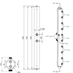 ᐉ Универсальный распределительный коллектор Север R-KV5 (5 контуров) до 70 кВт, 1 1/4" x 1" для котла отопления, насосных групп (круглый профиль) ✔️ фото | ⏩ Pro-Greem