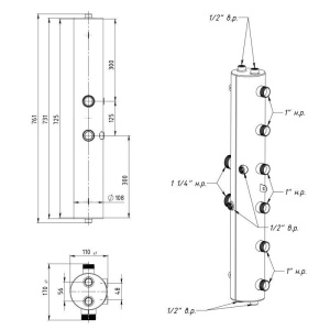 ᐉ Универсальный распределительны коллектор Север R-KV3 (3 контура) до 70 кВт, 1 1/4" x 1"  для котла отопления и насосных групп, круглый профиль ✔️ фото | ⏩ Pro-Greem