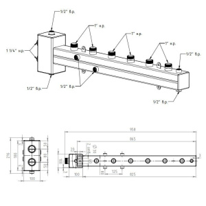 ᐉ Распределительный коллектор с гидрострелкой Север Т3 (3 контура) до 50 кВт, 1 1/4" x 1" для котла отопления, насосных групп, квадратный профиль ✔️ фото | ⏩ Pro-Greem