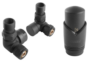 ᐉ Комплект термостатический осевой Ferro с термоголовкой Антрацит (черный матовый) для нижнего/бокового подключения радиатора отопления ✔️ фото | ⏩ Pro-Greem