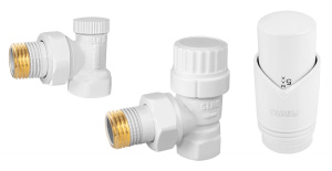 ᐉ Дизайнерский термостатический комплект радиаторный Ferro с термоголовкой угловой Белый, 1/2"н.р.-в.р. для бокового подключения радиатора отопления ✔️ фото | ⏩ Pro-Greem