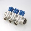 ᐉ Коллектор с регул. вентилями 3/4"x 3 выхода 1/2" нар.р. VALTEC латунный с красными и синими ручками / Распределительная гребенка для воды, отопления VTc.560.N.0503 ✅ фото | VALTEC ⭐ Pro-Greem