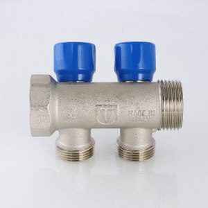 ᐉ Коллектор с регул. вентилями 1"x 4 выхода 3/4" Евроконус VALTEC латунный, с красными и синими ручками / Распределительная гребенка для воды ✔️ фото | ⏩ Pro-Greem