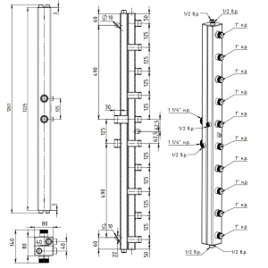 ᐉ Универсальный распределительный коллектор Север KV5 (5 контуров) до 70 кВт, 1 1/4" x 1" для котла отопления и насосных групп, квадратный профиль ✔️ фото | ⏩ Pro-Greem
