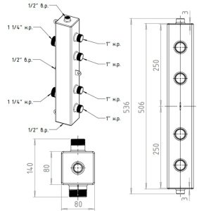 ᐉ Гидрострелка Север 80К2 (70 кВт, 2 контура) 1 1/4"x1" нар.р., квадратный профиль / Гидравлический разделитель для подключения котла, коллектора ✔️ фото | ⏩ Pro-Greem