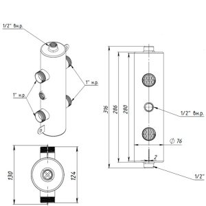 ᐉ Гидрострелка Север R-60 (50 кВт) 1" нар.р., круглый профиль / Гидравлический разделитель для котла, распределительного коллектора системы отопления ✔️ фото | ⏩ Pro-Greem