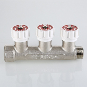 ᐉ Коллектор латунный 3/4" х 4 выхода 1/2" нар.р., с регулирующими вентилями VALTEC / Распределительная гребенка на 4 контура для водоснабжения ✔️ фото | ⏩ Pro-Greem