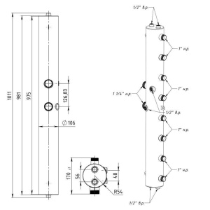 ᐉ Универсальный распределительный коллектор Север R-KV4 (4 контура) до 70 кВт, 1 1/4" x 1" для котла отопления и насосных групп, круглый профиль ✔️ фото | ⏩ Pro-Greem