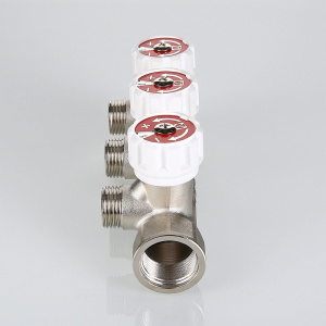 ᐉ Коллектор латунный 3/4" x 3 выхода 1/2" нар.р. с регулирующими вентилями VALTEC / Распределительная гребенка на 3 контура для водоснабжения ✔️ фото | ⏩ Pro-Greem