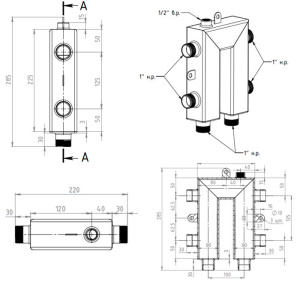ᐉ Распределительный коллектор кольцевой Север KLK2 (2 контура) до 50 кВт, 1" для обвязки котла отопления и насосных групп, квадратный профиль ✔️ фото | ⏩ Pro-Greem