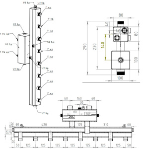 ᐉ Распределительный коллектор с гидрострелкой Север V4 (4 контура) до 70 кВт, 1 1/4" x 1" для котла отопления, насосных групп, квадратный профиль ✔️ фото | ⏩ Pro-Greem