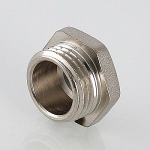 ᐉ Пробка резьбовая на трубу 1/2" нар.р. VALTEC, латунная / Никелированная заглушка с наружной резьбой для проходного коллектора, трубы ДУ 15 ✔️ фото | ⏩ Pro-Greem